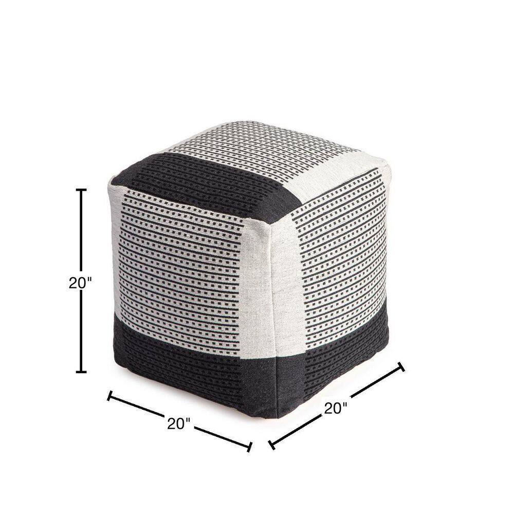 Black and Ivory Square Cotton Pouf Ottoman