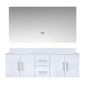 Geneva 60 in. W x 22 in. D Glossy White Double Bath Vanity, Cultured Marble Top, and 60 in. LED Mirror