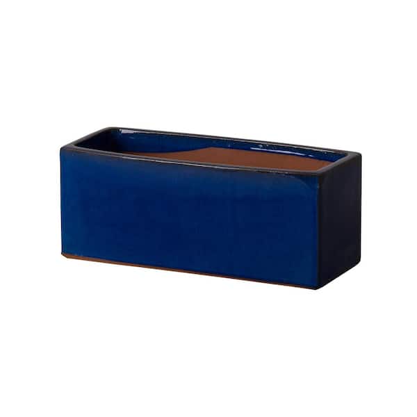 Emissary Window Box 20 in. L x 8 in. W x 8 in. H Blue Ceramic Rectangle Planter with Drainage Hole