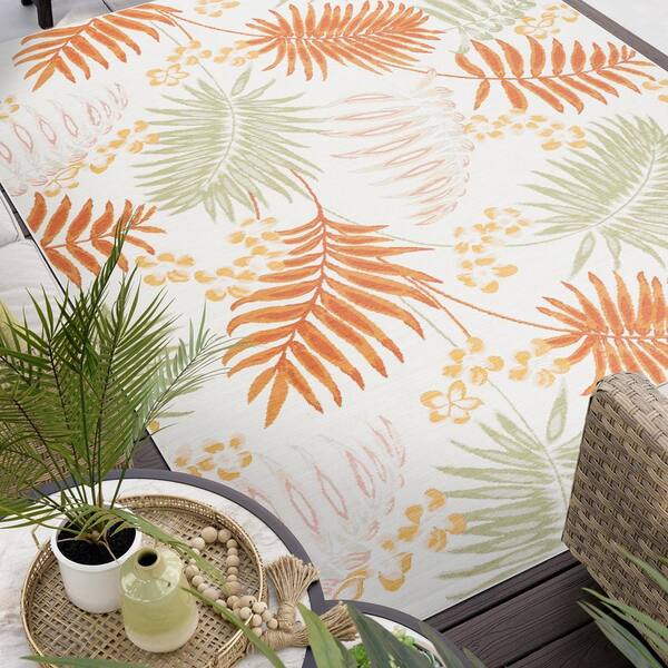 Orange Flora 5 ft. X 7 ft. Floral Indoor/Outdoor Area Rug