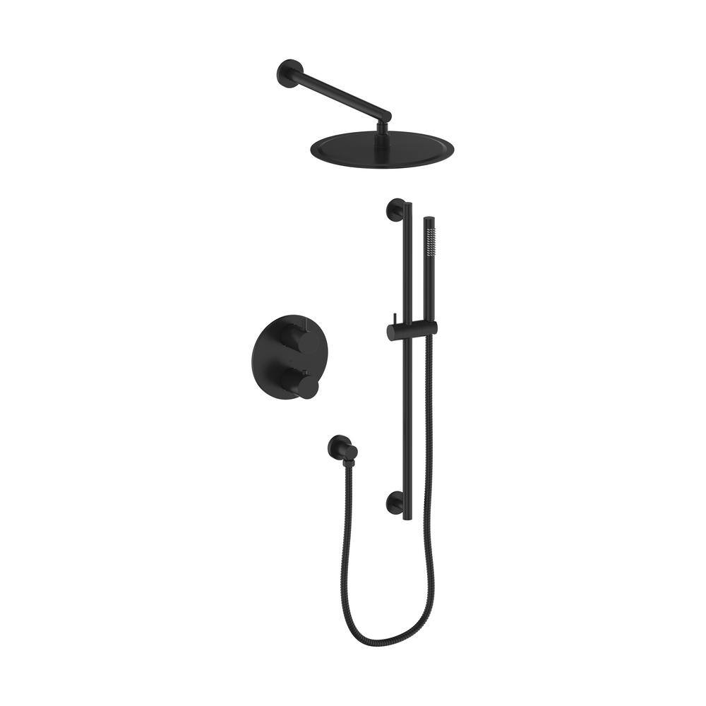 Matte Black Adjustable Height Thermostatic Shower System with Handheld