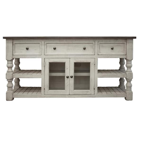 Benjara 70 in. Ivory and Gray Wood TV Stand Fits TVs 75 in. with 3 Drawers