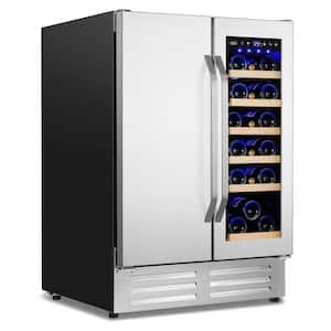 Dual Zone 24 in.20-Bottle Wine and 88-Can Built-In and Freestanding with French Door Beverage Cooler, Stainless Steel