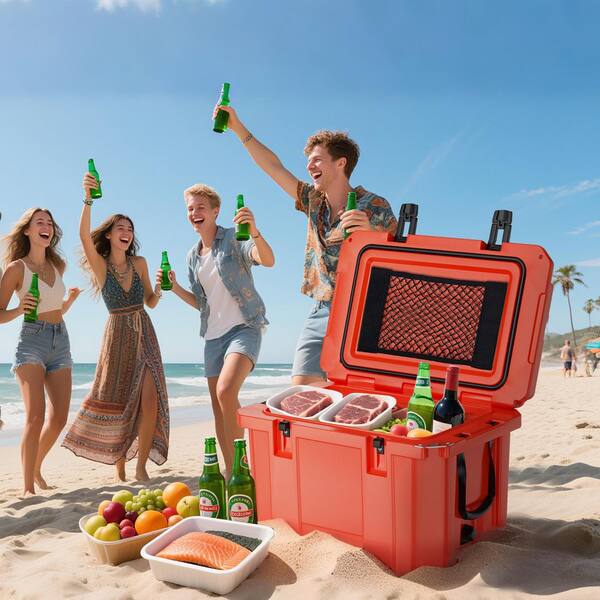 Denjol Red 60 qt. Portable Chest Cooler with Cup Holders, Nylon