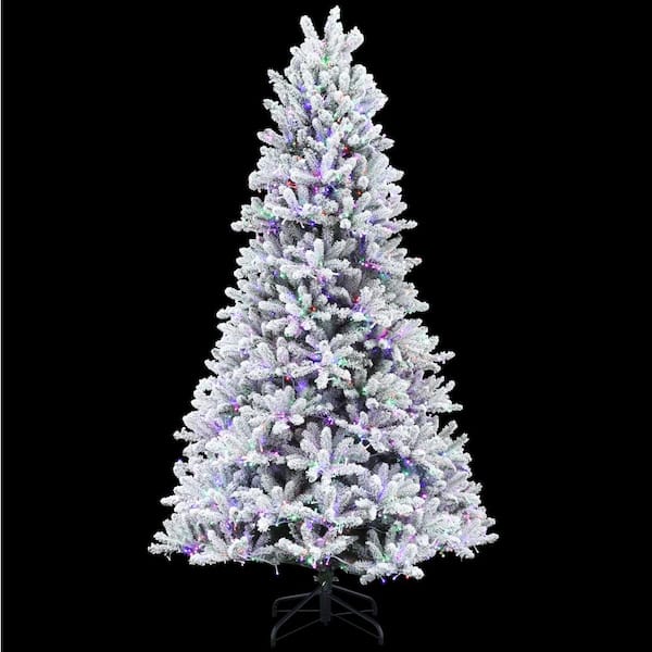 Home Accents Holiday - 7.5 ft. Pre-Lit LED Starry-Light Warm White and Multi Flocked Fraser Artificial Christmas Tree with remote control