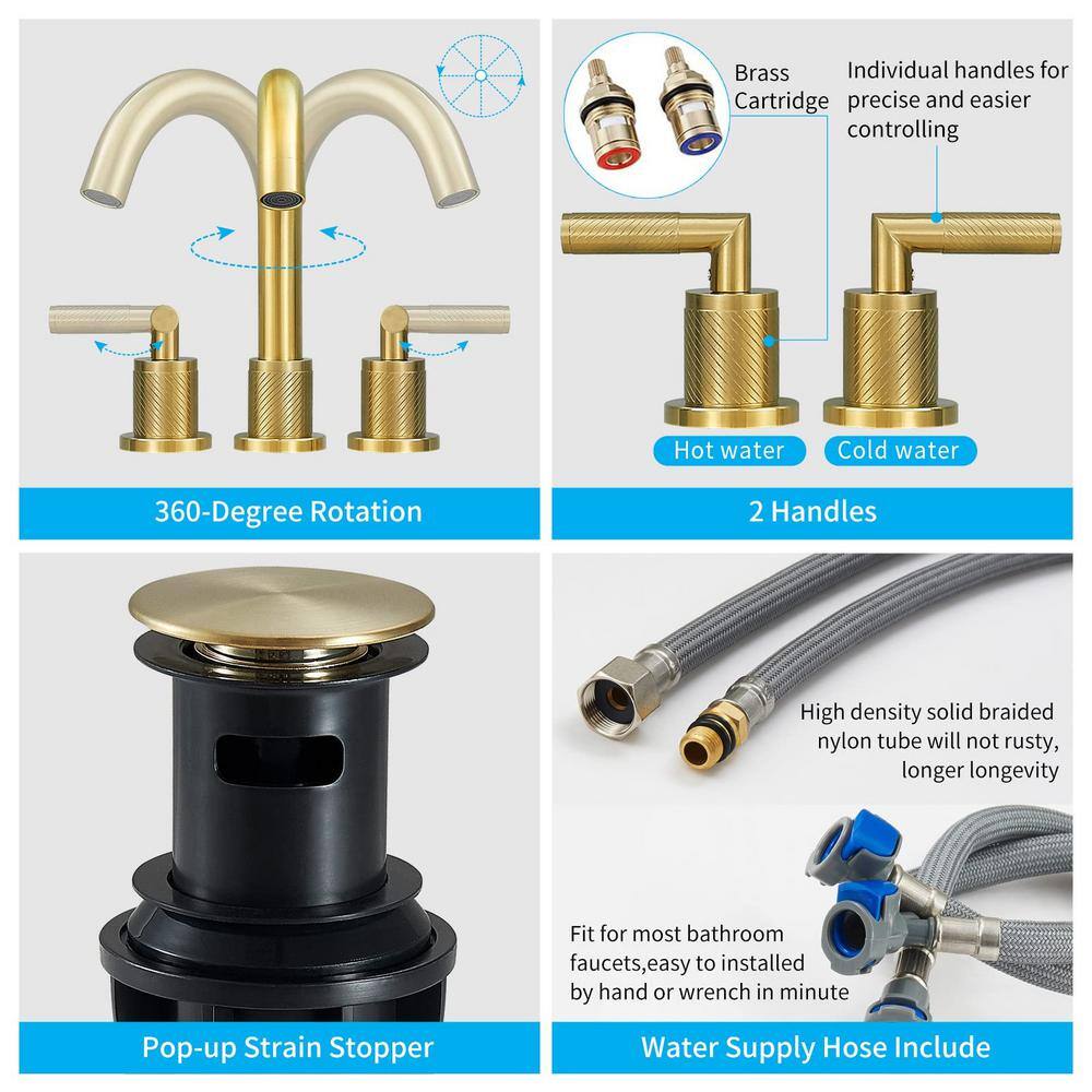 Brushed Gold Stainless Steel Double Handle Bathroom Faucet