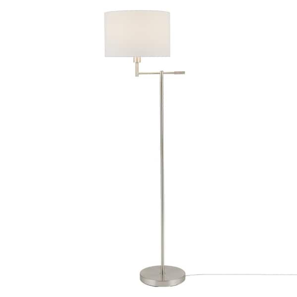 Globe Electric Jaclyn 63 in. Brushed Nickel Swing Arm Floor Lamp with White Shade, CEC Title 20 Bulb Included