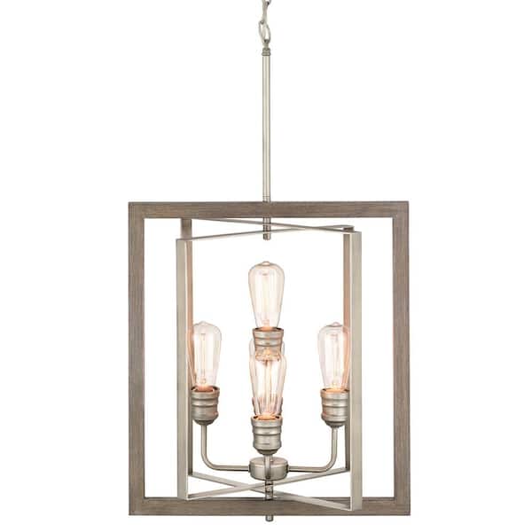 Home Decorators Collection Palermo Grove 18 in. 5-Light Antique Nickel Coastal Pendant Light with Painted Weathered Gray Wood Accents
