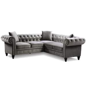 80 in. W Rolled Arm 1-Piece L Shaped Velvet Sectional Sofa in Gray