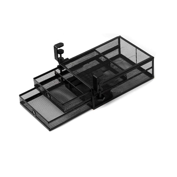Black 12 in. x 8 in. Metal Grid Under Desk Drawer Organizer with 2