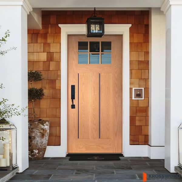 DIY RTA KIT 36in.x80in. Craftsman 6-Lite Clear Glass Right-Hand Wood-Texture Fiberglass Ready To Assemble Front Door