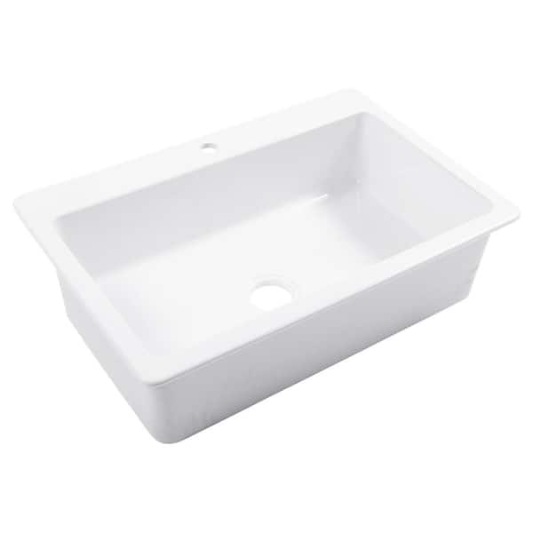 SINKOLOGY Jackson 33 in. 1-Hole Drop-in Single Bowl Crisp White Fireclay Kitchen Sink