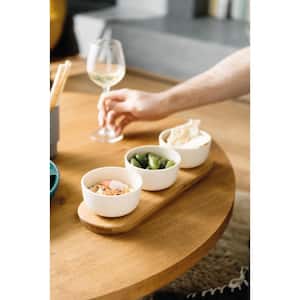 Leo 0.29 Qt. 3-Piece Beige Bamboo Bowl Set with Serving Tray