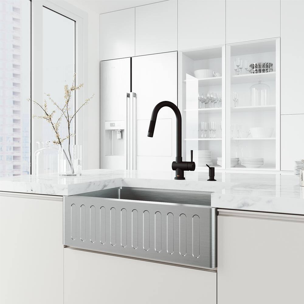 Matte Black 17" Pull-Down Kitchen Faucet with Soap Dispenser