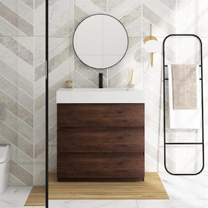 36 in. W x 18 in. D x 37 in. H Single Sink Freestanding Bath Vanity in Walnut with White Resin Top