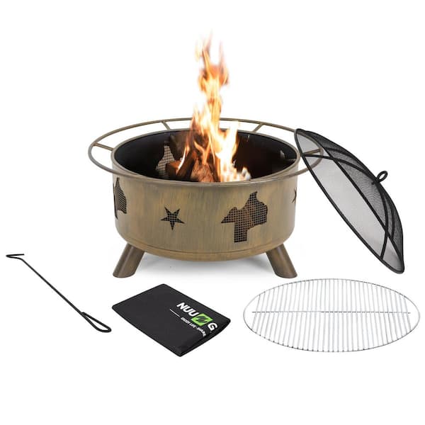 Nuu Garden 30 In Steel Round Fire Pit, Camping Fire Pit Grate