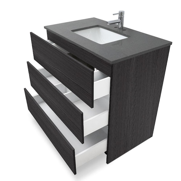 Element 36 in. W x x 22 in. D x 35 in. H Single Sink Bath Vanity in Dark Ebony with Galaxy Grey Quartz Top