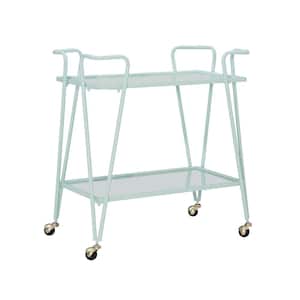 Winona Mint Metal Bar Cart with Mirrored Shelves and Casters
