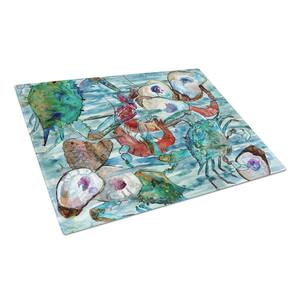 Watery Shrimp, Crabs and Oysters Tempered Glass Large Heat Resistant Cutting Board