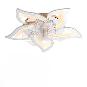 27 in. Indoor white Transparent Color Ceiling Fan with Lights Remote Contro Dimmable LED, 6 Gear Wind Speed Fan Light
