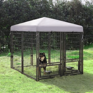 4.5 ft. x 4.5 ft. Dog Kennel Outdoor Dog Enclosure with Rotating Feeding Door and Polyester Cover