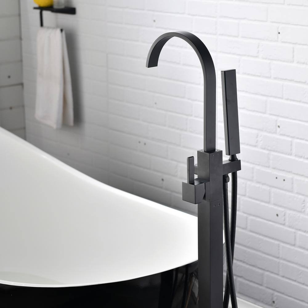 Matte Black Freestanding High Arc Tub Faucet with Hand Shower
