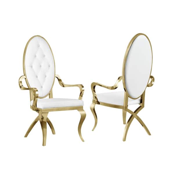 Best Quality Furniture Ted White Faux Leather Upholstered Gold Stainless Steel Side Chair (Set of 2)