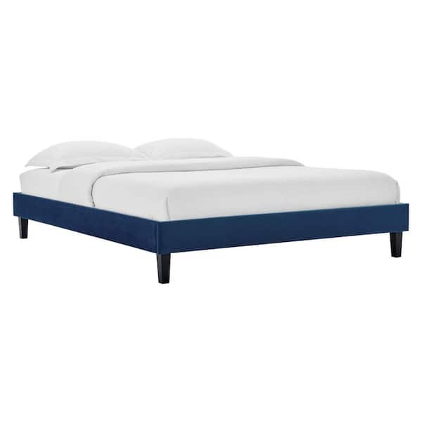 MODWAY Reign Navy Blue King Performance Velvet Platform Bed Frame
