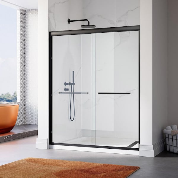 60 in. L x 32 in. W x 72 in. H Alcove Shower Kit with Sliding Semi Frameless Shower Door and Shower Pan