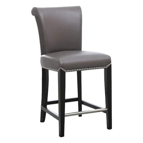 DEVON & CLAIRE Janene 39 in. Gray High Back Hardwood Frame, Bonded Leather Counter Height Stool