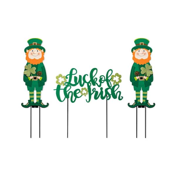 Glitzhome 26 in. H Set of 3 St. Patrick's Metal Leprechaun and LUCK OF THE IRISH Yard Stake