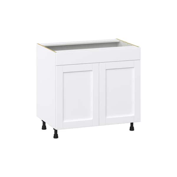 J COLLECTION Milton 36 in. W x 24 in. D x 34.5 in. H Assembled Shaker Sink Base Kitchen Cabinet in Bright White with Falsefront