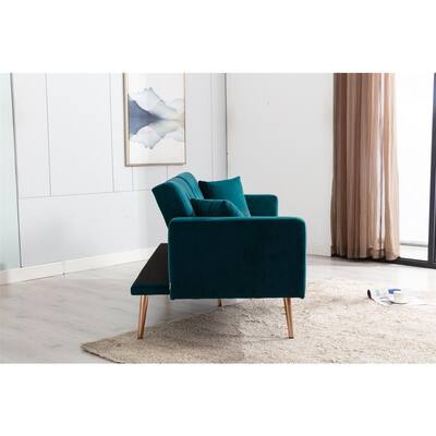 Leisure Living 68.11 in. Teal Velvet 2-Seats Contemporary Sofa in Rose Gold Metal Feet