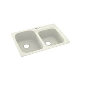 Dual-Mount Solid Surface 33 in. x 22 in. 2-Hole 55/45 Double Bowl Kitchen Sink in Bisque