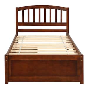 Walnut Twin Size Wood Platform Bed with Two Drawers, Solid Kids Captain Platform Bed Frame, No Box Spring Needed