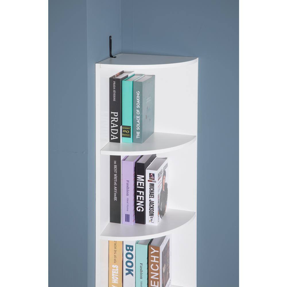 White Wooden 4-Tier Corner Bookshelf for Kids