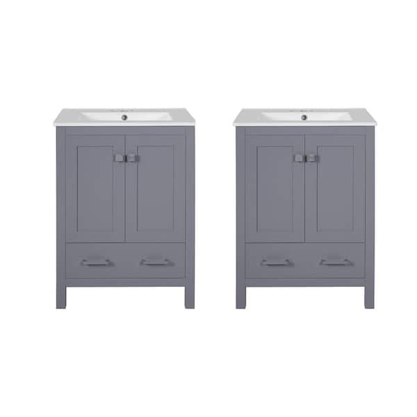 48 in. Freestanding Gray Bath Vanity with White Ceramic Top Unassembled