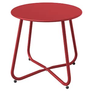17.75 in. W Red Metal Round Patio Outdoor Side Table, Weather- Resistant