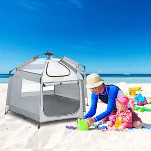 Baby Playpen with Canopy 59.8 in. x 59.8 in. Indoor/Outdoor PortablePlaypen for Babies Light-Weight Foldable Pop Up Tent