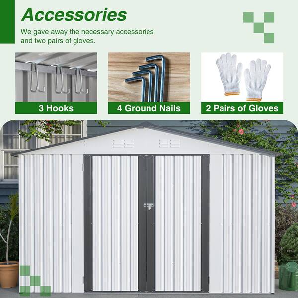 10 ft. W x 8 ft. D White Metal Outdoor Storage Shed All Weather