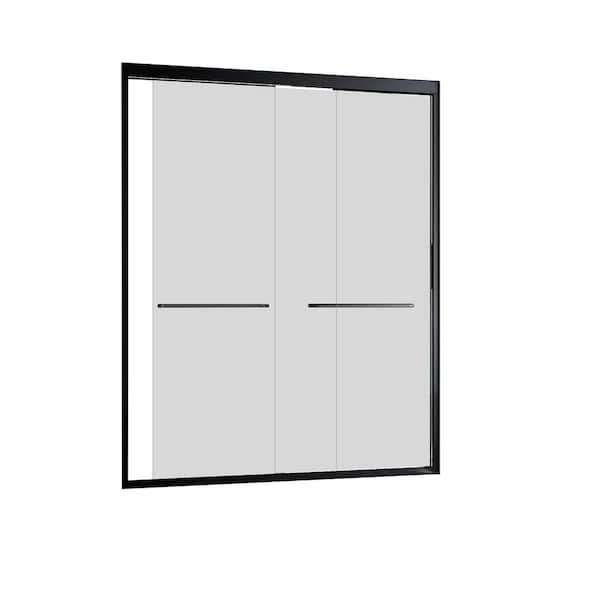 60 in. W x 72 in. H Double Sliding Aluminum Semi-Frameless Shower Door in Matte Black with Clear Tempered Glass