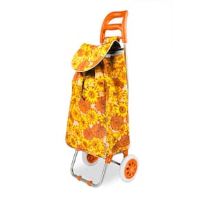 Non-Woven 2-Wheeled Floral Printed Rolling Shopping Cart in Orange