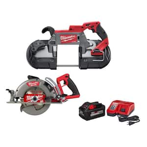 M18 FUEL 18-Volt Lithium-Ion Brushless Cordless Deep Cut Band Saw w/Rear Handle Circular Saw and 8.0Ah Starter Kit
