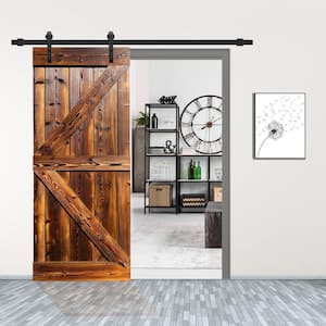 30 in. x 84 in. K Series Pre Assembled Walnut Stained Thermally Modified Solid Wood Sliding Barn Door with Hardware Kit