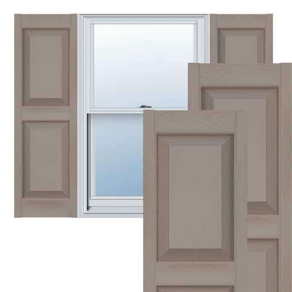 Ekena Millwork 12 in. x 44 in. Lifetime Vinyl Custom 2 Equal Raised Panel Shutters Pair Clay