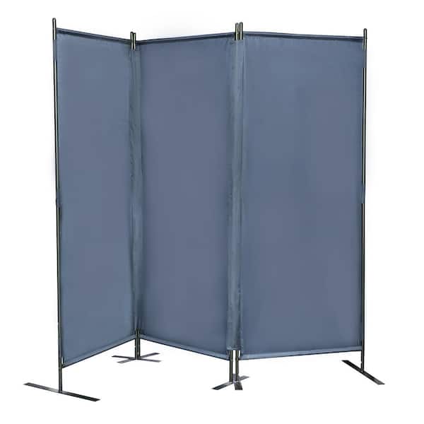 6 ft. 3-Panel Portable Room Divider Folding Privacy Screen with Metal Standing, Gray