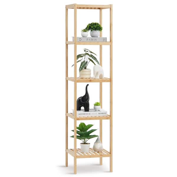 SKYSHALO 5-Tier Bathroom Standing Shelf, Narrow Shelving Unit, Display Storage Rack Organizer, Freestanding Plant Stand Wood