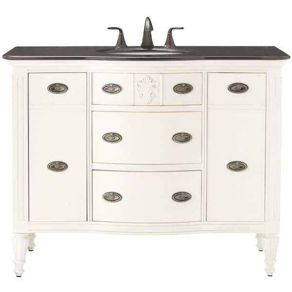 Home Decorators Collection Wellington 44 in. W x 22 in. D x 35 in. H Single Sink Freestanding Bath Vanity in Ivory with Black Granite Top
