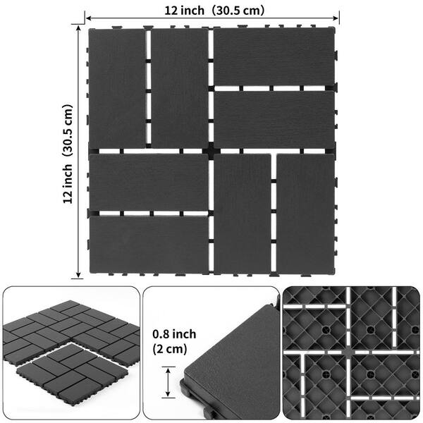 12 in. Gray Plastic Interlocking Deck Tiles for Backyard (44-Pack