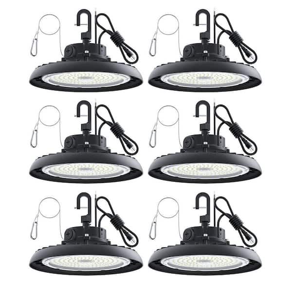 6-Pack 240 W 43200LM LED UFO High Bay Lights 6000K Brightness 9.8 in Dia. Black Lighting Fixture with 5 ft. Cable Plug